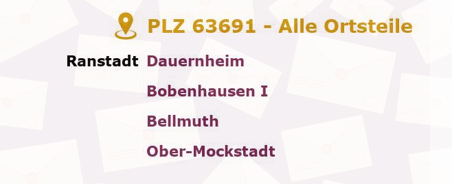 Postleitzahl 63691 Ranstadt, Hessen - Alle Orte und Ortsteile