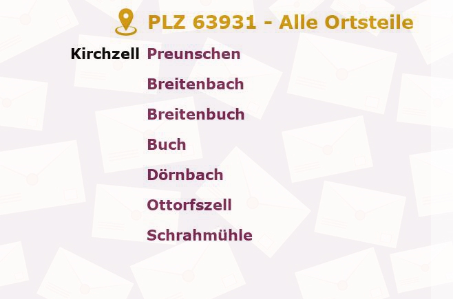 Postleitzahl 63931 Kirchzell, Bayern - Alle Orte und Ortsteile