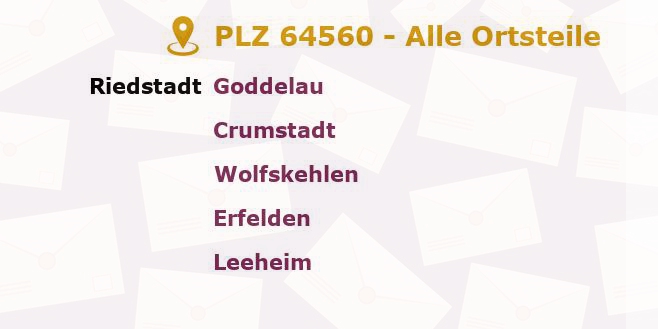 Postleitzahl 64560 Riedstadt, Hessen - Alle Orte und Ortsteile