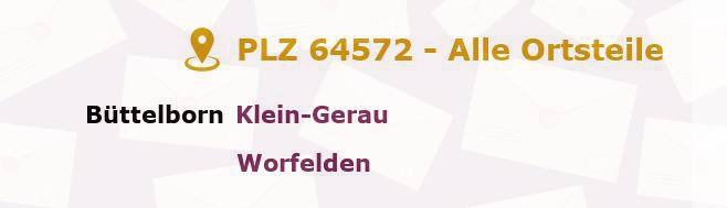 Postleitzahl 64572 Büttelborn, Hessen - Alle Orte und Ortsteile