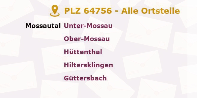 Postleitzahl 64756 Hessen - Alle Orte und Ortsteile