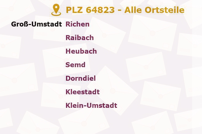 Postleitzahl 64823 Groß-Umstadt, Hessen - Alle Orte und Ortsteile