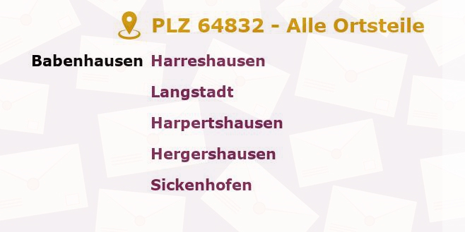 Postleitzahl 64832 Babenhausen, Hessen - Alle Orte und Ortsteile