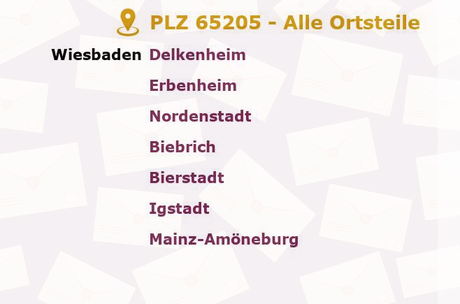 Postleitzahl 65205 Wiesbaden, Hessen - Alle Orte und Ortsteile