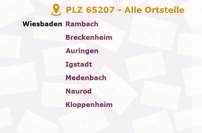 Postleitzahl 65207 Wiesbaden, Hessen - Alle Orte und Ortsteile