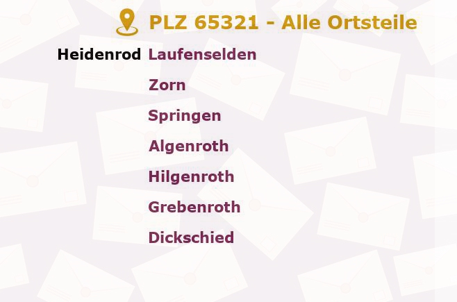 Postleitzahl 65321 Hessen - Alle Orte und Ortsteile