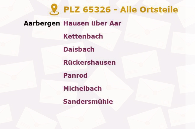 Postleitzahl 65326 Hessen - Alle Orte und Ortsteile