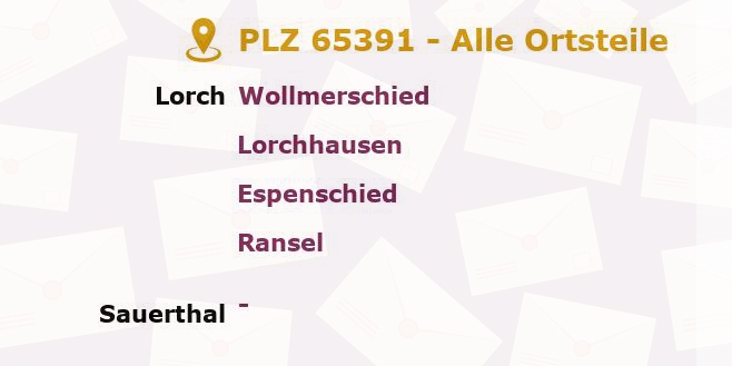 Postleitzahl 65391 Sauerthal, Rheinland-Pfalz - Alle Orte und Ortsteile