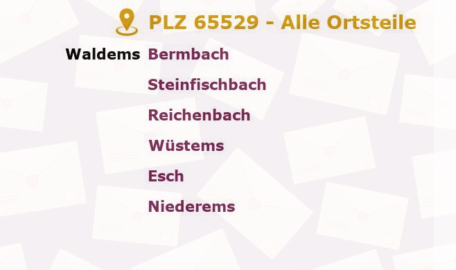 Postleitzahl 65529 Waldems, Hessen - Alle Orte und Ortsteile