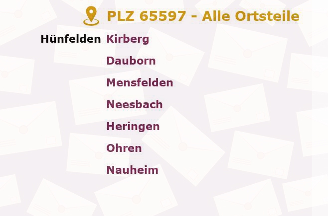 Postleitzahl 65597 Hessen - Alle Orte und Ortsteile