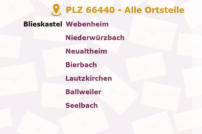 Postleitzahl 66440 Blieskastel, Saarland - Alle Orte und Ortsteile