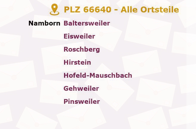 Postleitzahl 66640 Namborn, Saarland - Alle Orte und Ortsteile