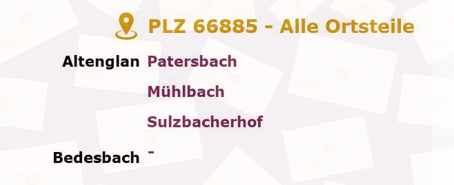 Postleitzahl 66885 Altenglan, Rheinland-Pfalz - Alle Orte und Ortsteile