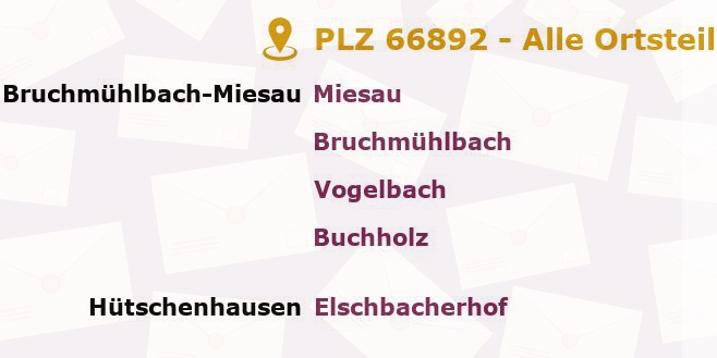 Postleitzahl 66892 Bruchmühlbach-Miesau, Rheinland-Pfalz - Alle Orte und Ortsteile