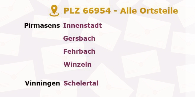 Postleitzahl 66954 Pirmasens, Rheinland-Pfalz - Alle Orte und Ortsteile