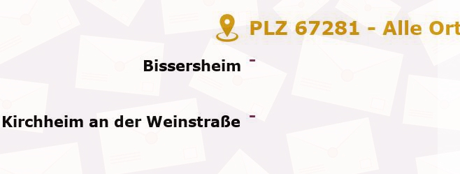 Postleitzahl 67281 Kirchheim an der Weinstraße, Rheinland-Pfalz - Alle Orte und Ortsteile