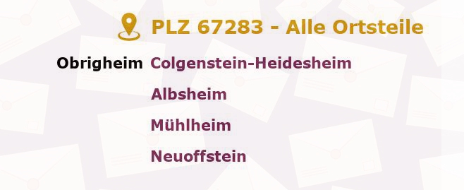 Postleitzahl 67283 Rheinland-Pfalz - Alle Orte und Ortsteile