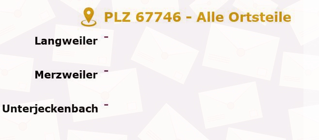 Postleitzahl 67746 Rheinland-Pfalz - Alle Orte und Ortsteile