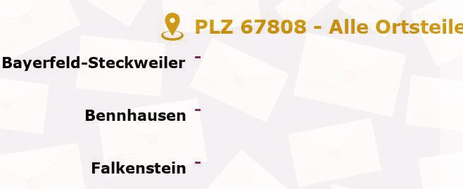 Postleitzahl 67808 Rheinland-Pfalz - Alle Orte und Ortsteile