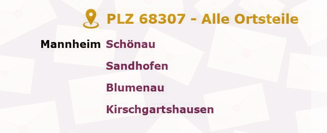 Postleitzahl 68307 Mannheim, Baden-Württemberg - Alle Orte und Ortsteile