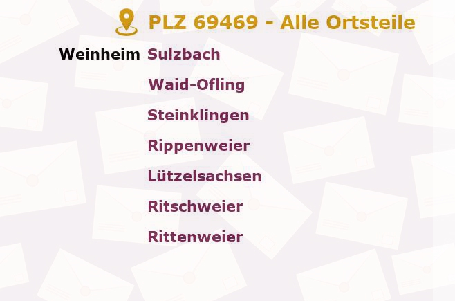 Postleitzahl 69469 Weinheim, Baden-Württemberg - Alle Orte und Ortsteile