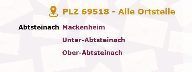 Postleitzahl 69518 Unter-Abtsteinach, Hessen - Alle Orte und Ortsteile