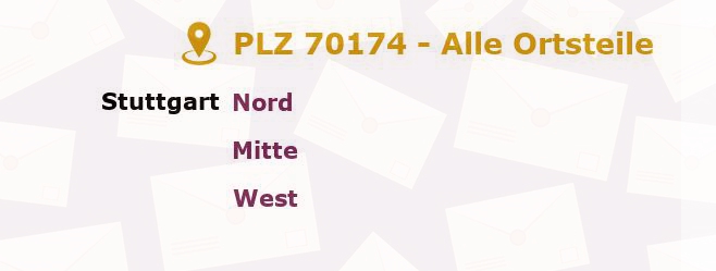 Postleitzahl 70174 Stuttgart, Baden-Württemberg - Alle Orte und Ortsteile