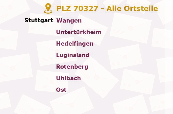Postleitzahl 70327 Stuttgart, Baden-Württemberg - Alle Orte und Ortsteile