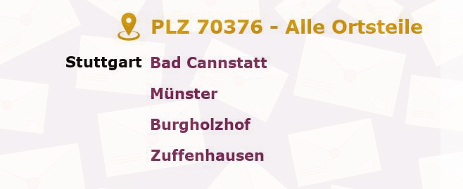 Postleitzahl 70376 Stuttgart, Baden-Württemberg - Alle Orte und Ortsteile