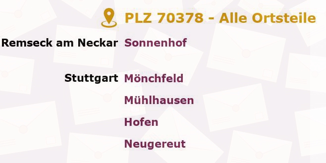 Postleitzahl 70378 Stuttgart, Baden-Württemberg - Alle Orte und Ortsteile