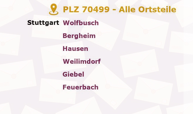 Postleitzahl 70499 Stuttgart, Baden-Württemberg - Alle Orte und Ortsteile