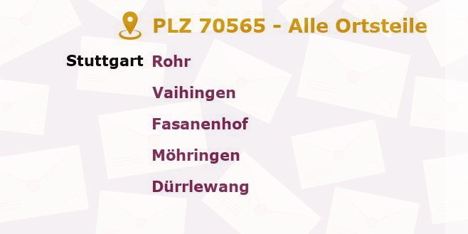 Postleitzahl 70565 Stuttgart, Baden-Württemberg - Alle Orte und Ortsteile