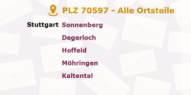 Postleitzahl 70597 Stuttgart, Baden-Württemberg - Alle Orte und Ortsteile