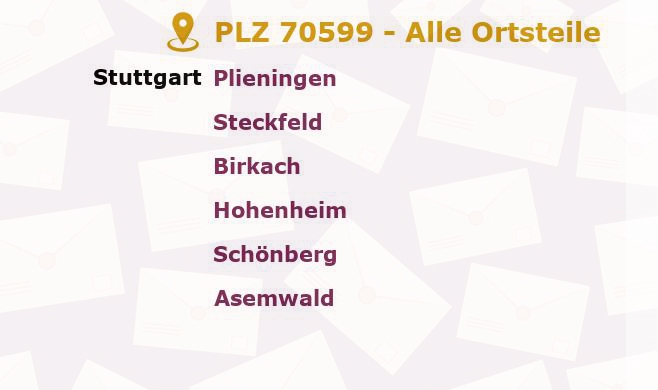 Postleitzahl 70599 Stuttgart, Baden-Württemberg - Alle Orte und Ortsteile