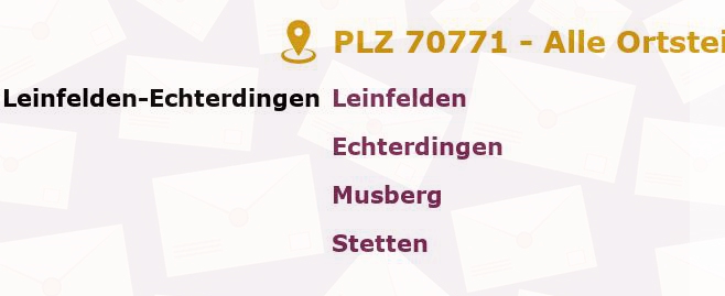 Postleitzahl 70771 Leinfelden-Echterdingen, Baden-Württemberg - Alle Orte und Ortsteile