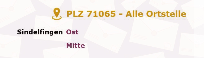 Postleitzahl 71065 Sindelfingen, Baden-Württemberg - Alle Orte und Ortsteile