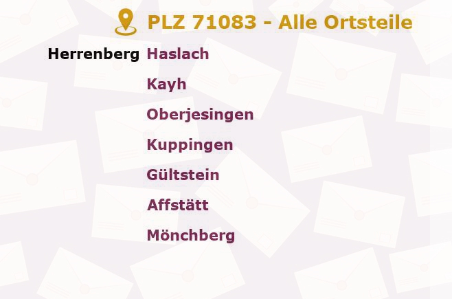 Postleitzahl 71083 Herrenberg, Baden-Württemberg - Alle Orte und Ortsteile