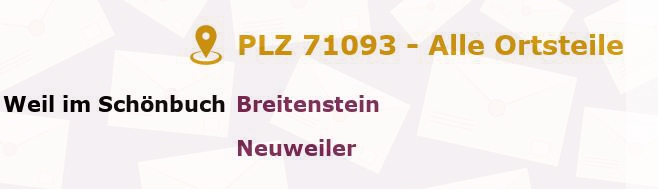 Postleitzahl 71093 Weil im Schönbuch, Baden-Württemberg - Alle Orte und Ortsteile