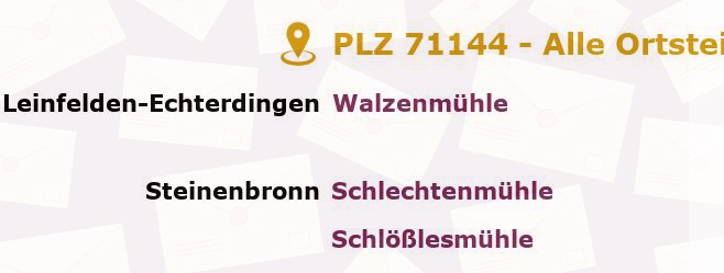 Postleitzahl 71144 Steinenbronn, Baden-Württemberg - Alle Orte und Ortsteile