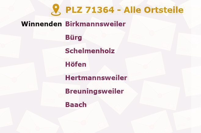 Postleitzahl 71364 Winnenden, Baden-Württemberg - Alle Orte und Ortsteile