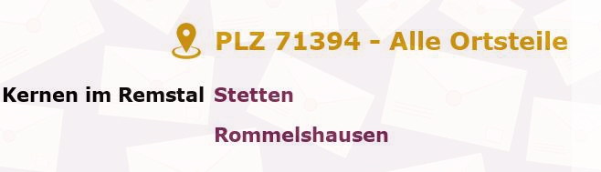Postleitzahl 71394 Baden-Württemberg - Alle Orte und Ortsteile