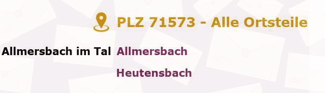 Postleitzahl 71573 Allmersbach, Baden-Württemberg - Alle Orte und Ortsteile