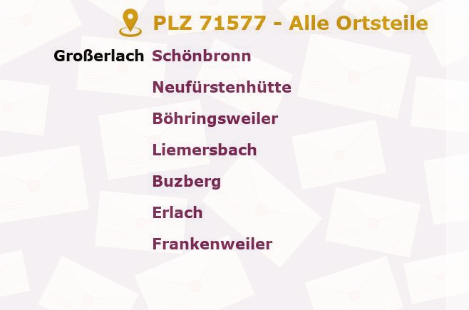 Postleitzahl 71577 Großerlach, Baden-Württemberg - Alle Orte und Ortsteile