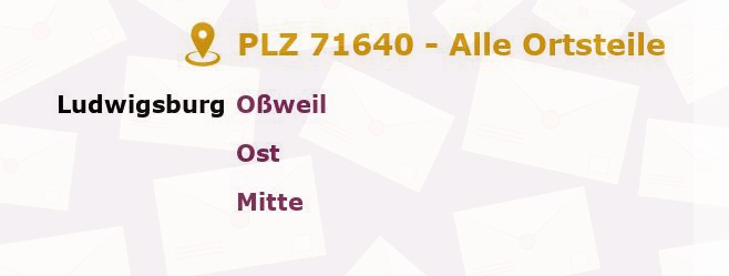 Postleitzahl 71640 Ludwigsburg, Baden-Württemberg - Alle Orte und Ortsteile