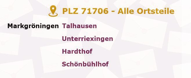 Postleitzahl 71706 Markgröningen, Baden-Württemberg - Alle Orte und Ortsteile