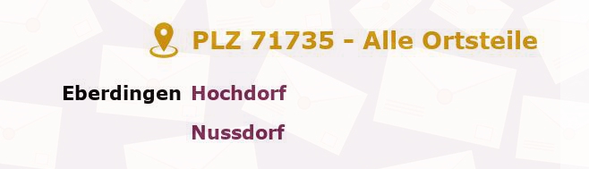 Postleitzahl 71735 Eberdingen, Baden-Württemberg - Alle Orte und Ortsteile