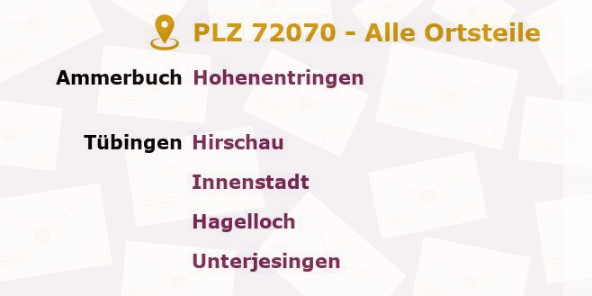 Postleitzahl 72070 Tübingen, Baden-Württemberg - Alle Orte und Ortsteile