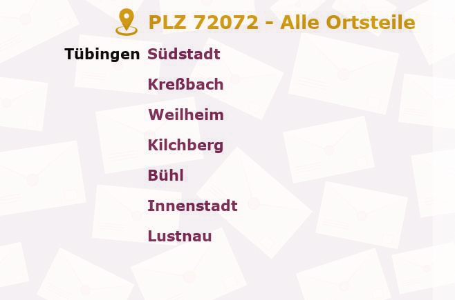 Postleitzahl 72072 Tübingen, Baden-Württemberg - Alle Orte und Ortsteile