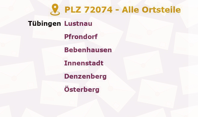 Postleitzahl 72074 Tübingen, Baden-Württemberg - Alle Orte und Ortsteile