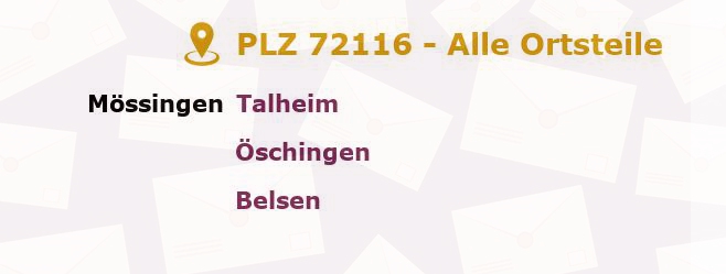 Postleitzahl 72116 Mössingen, Baden-Württemberg - Alle Orte und Ortsteile